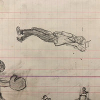 Baseball! C. 1920-30s Naive Graphite Drawing on 19th C. Ledger Paper