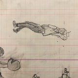 Baseball! C. 1920-30s Naive Graphite Drawing on 19th C. Ledger Paper