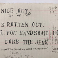 No It is Rotten Out, c. 1920s Ink Stamp and Graphite on 19th c. Ledger Paper