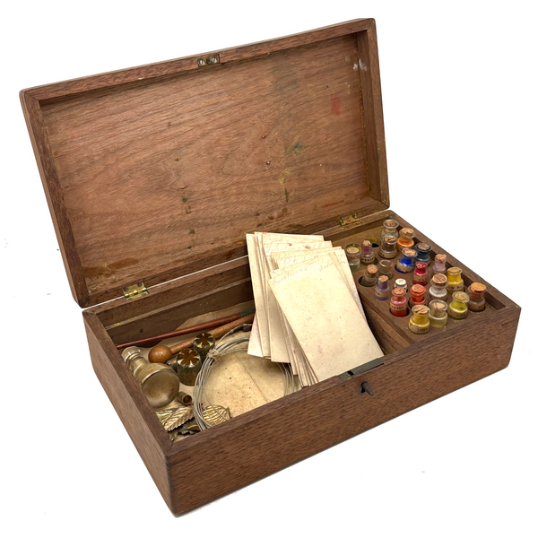 Delight-filled Discovery: John Wanamaker Antique Wax Flower Maker's Box with Pigments and Many Envelopes Filled with Cut Paper Templates (Read!)