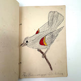 Bird Book! Delightful c. 1930s Handmade Book with 18 Naive Crayon Bird Drawings