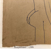 Edwin Kosarek 1950 Blue Ink on Brown Paper Drawing "Erongaricuaro" #2
