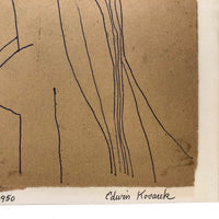 Edwin Kosarek 1950 Blue Ink on Brown Paper Drawing "Erongaricuaro" #2