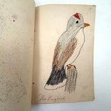 Bird Book! Delightful c. 1930s Handmade Book with 18 Naive Crayon Bird Drawings