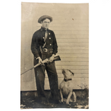 Man with Knife and Rifle, Dog with Head Turned, Large Paper Print Photo