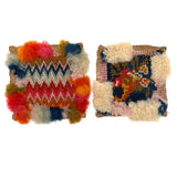 Flame Stitch and Cornucopia, Pair of 19th Century Schoolgirl Needlepoints on Homespun Linen with Puffed Borders