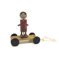 Red Man, Yellow Cart, Sweet Old Folk Art Pull Toy