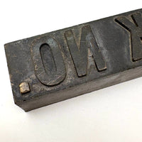 STOCK NO. (Stock, No!) Old Solid Brass Print Block