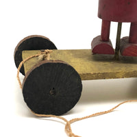 Red Man, Yellow Cart, Sweet Old Folk Art Pull Toy