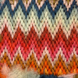 Flame Stitch and Cornucopia, Pair of 19th Century Schoolgirl Needlepoints on Homespun Linen with Puffed Borders