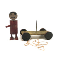 Red Man, Yellow Cart, Sweet Old Folk Art Pull Toy