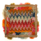 Flame Stitch and Cornucopia, Pair of 19th Century Schoolgirl Needlepoints on Homespun Linen with Puffed Borders