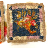 Flame Stitch and Cornucopia, Pair of 19th Century Schoolgirl Needlepoints on Homespun Linen with Puffed Borders