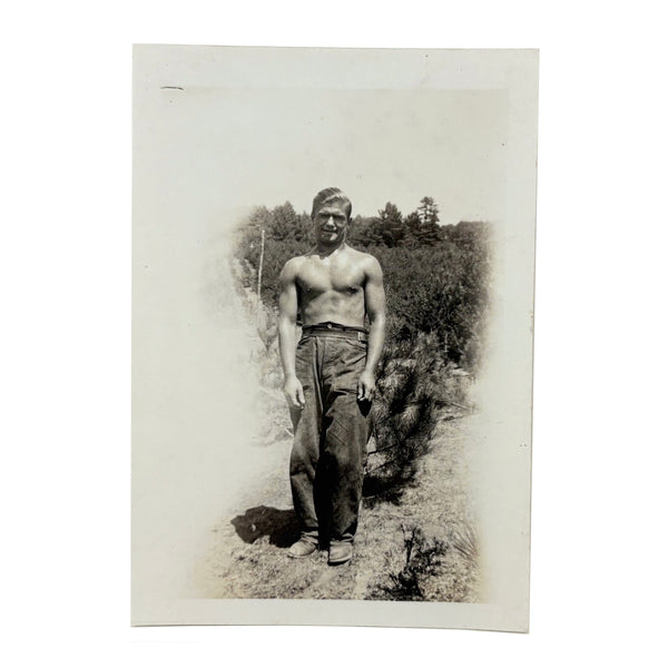 Shirtless Man Squinting into the Sun, c. 1930s-40s Snapshot