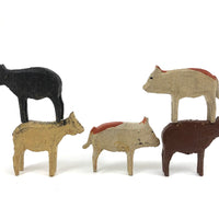 Five Sweet Little Carved, Painted Erzgebirge Animals