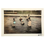Gathering at the Pool, Very Wonderful Hand-colored Snapshot with Bubble Gum Colored Swim Caps