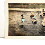 Gathering at the Pool, Very Wonderful Hand-colored Snapshot with Bubble Gum Colored Swim Caps