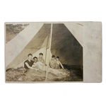 Boys in Tent with Beautiful Light, Tender Old Real Photo Postcard