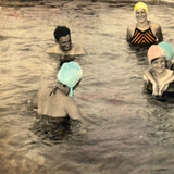 Gathering at the Pool, Very Wonderful Hand-colored Snapshot with Bubble Gum Colored Swim Caps