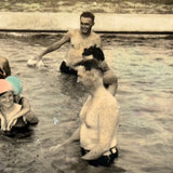 Gathering at the Pool, Very Wonderful Hand-colored Snapshot with Bubble Gum Colored Swim Caps