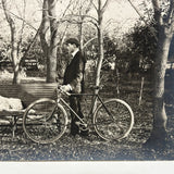 Young Man with Setter and Safety Bicycle, Ultra Sharp Paper Print from Glass Plate Negative c. 1900