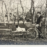 Young Man with Setter and Safety Bicycle, Ultra Sharp Paper Print from Glass Plate Negative c. 1900