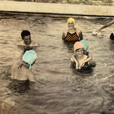 Gathering at the Pool, Very Wonderful Hand-colored Snapshot with Bubble Gum Colored Swim Caps