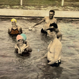 Gathering at the Pool, Very Wonderful Hand-colored Snapshot with Bubble Gum Colored Swim Caps