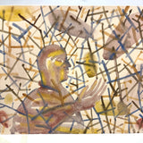 Figure with Raised Hand Amid Abstract Field, Wonderful Large Signed Watercolor