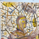 Figure with Raised Hand Amid Abstract Field, Wonderful Large Signed Watercolor