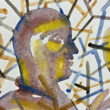 Figure with Raised Hand Amid Abstract Field, Wonderful Large Signed Watercolor