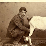 Portrait of Man, Child and Prized Milking Goat Just Milked, Giorgio Conrad, Naples, Italy, c. 1860s CDV