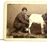 Portrait of Man, Child and Prized Milking Goat Just Milked, Giorgio Conrad, Naples, Italy, c. 1860s CDV