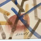 Figure with Raised Hand Amid Abstract Field, Wonderful Large Signed Watercolor
