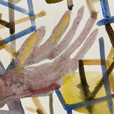 Figure with Raised Hand Amid Abstract Field, Wonderful Large Signed Watercolor