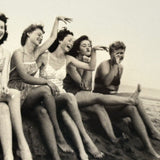 Bright White, Super Crisp c. 1940s-50s Snapshot of Joyful Young Women at Beach