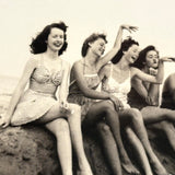 Bright White, Super Crisp c. 1940s-50s Snapshot of Joyful Young Women at Beach