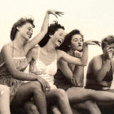 Bright White, Super Crisp c. 1940s-50s Snapshot of Joyful Young Women at Beach