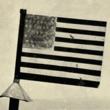 Woman in White with Folk Art American Flag and Water View, Curious Old Snapshot Photo