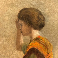 Woman at the Sea, Victorian Oil Painting in Gold Frame
