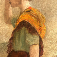 Woman at the Sea, Victorian Oil Painting in Gold Frame
