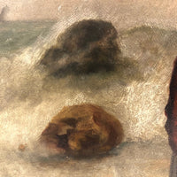 Woman at the Sea, Victorian Oil Painting in Gold Frame