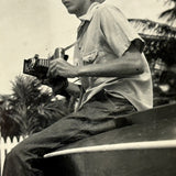 Young Man in Bucket Hat with Palm Trees and Folding Camera, c. 1940s-50s Snapshot