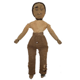 Much Loved c. Late 19th Century Linen Rag Doll with Hand-painted Face and Tailored Wool Trousers