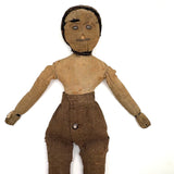 Much Loved c. Late 19th Century Linen Rag Doll with Hand-painted Face and Tailored Wool Trousers