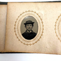 1860s Gem Tintype Album, 28 + 2, with Sailors, Soldiers, Sisters, Wounded, From Jaffrey, NH Estate
