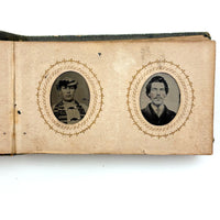 1860s Gem Tintype Album, 28 + 2, with Sailors, Soldiers, Sisters, Wounded, From Jaffrey, NH Estate