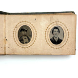 1860s Gem Tintype Album, 28 + 2, with Sailors, Soldiers, Sisters, Wounded, From Jaffrey, NH Estate