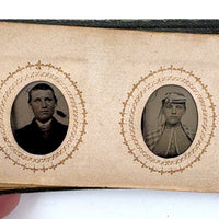 1860s Gem Tintype Album, 28 + 2, with Sailors, Soldiers, Sisters, Wounded, From Jaffrey, NH Estate