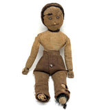 Much Loved c. Late 19th Century Linen Rag Doll with Hand-painted Face and Tailored Wool Trousers